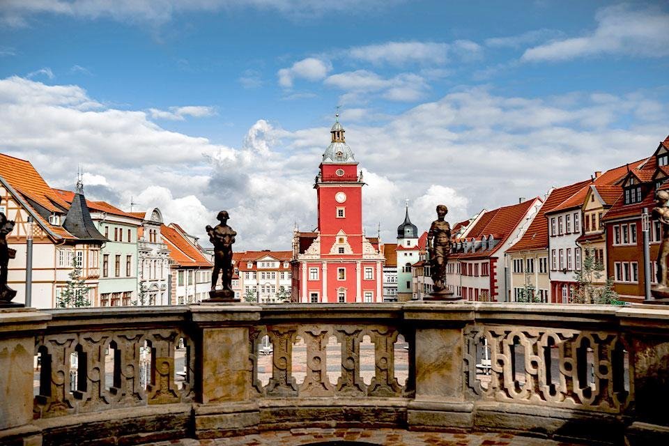 Gotha centrum met Rathaus, Duitsland